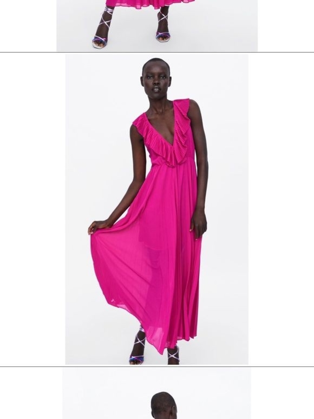 Zara Vibrant Fuchsia Ruffled V-Neck Maxi Dress